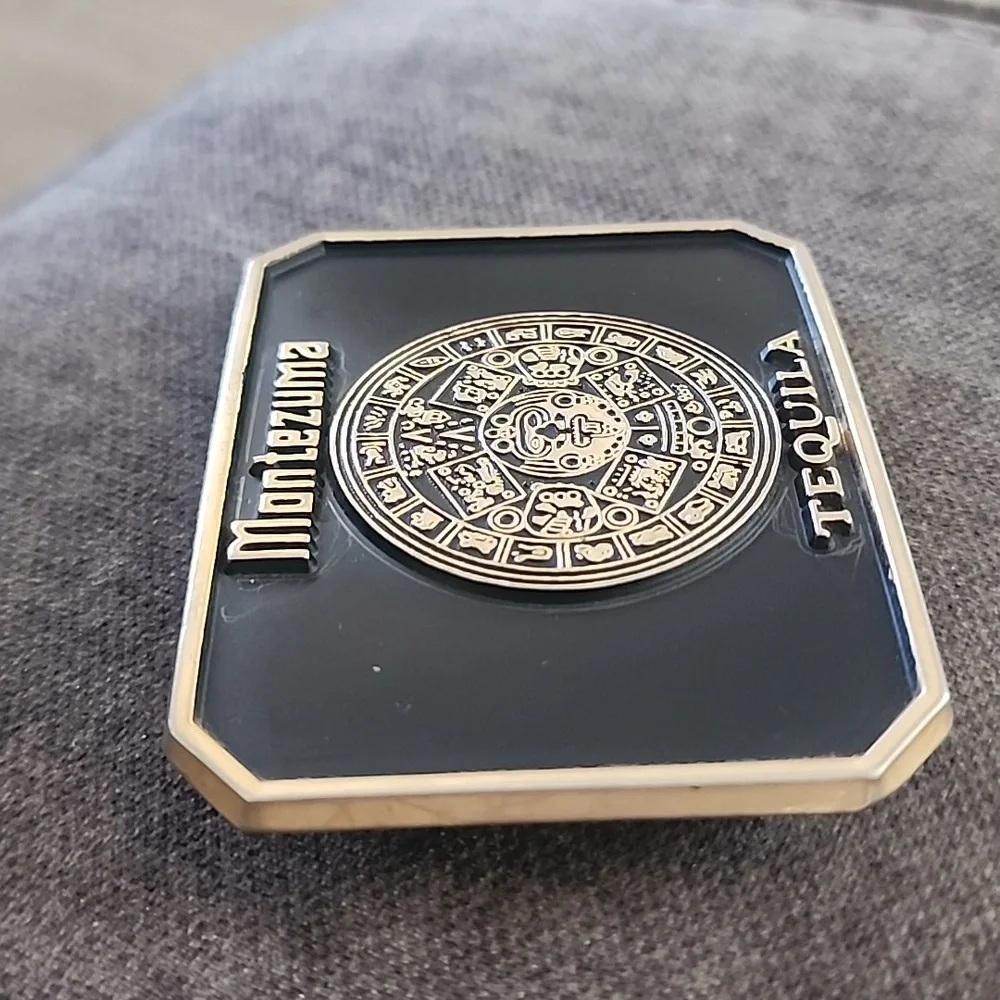 Montezuma Tequila Men’s Belt Buckle By Barton’s  Brands Gold And Black